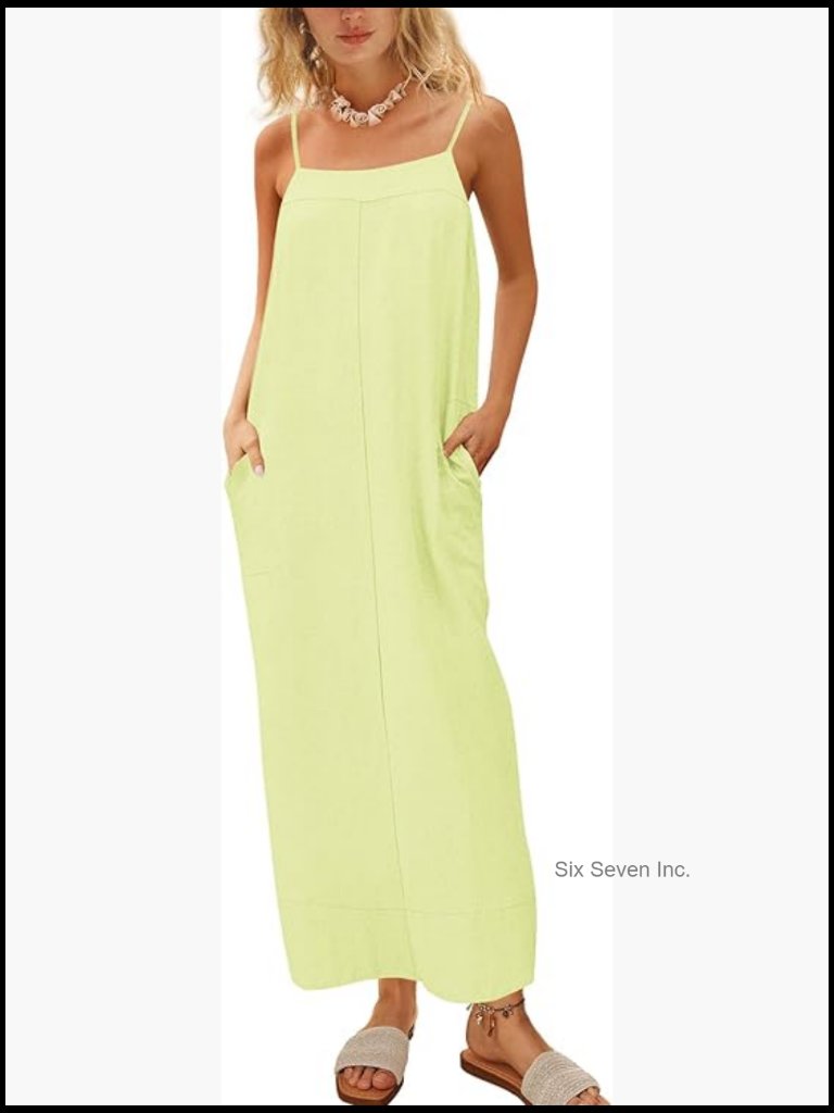 Linen Blend Maxi Dress With Spaghetti Straps Square Neck Backless